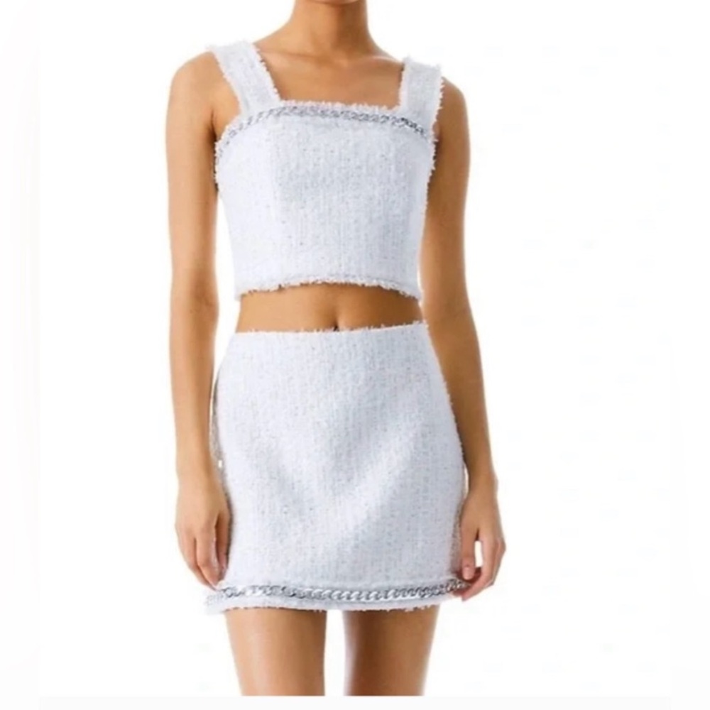 Alice + Olivia Coralie Top & Elana Mini Skirt Set with Chain Link Detail NWT  2